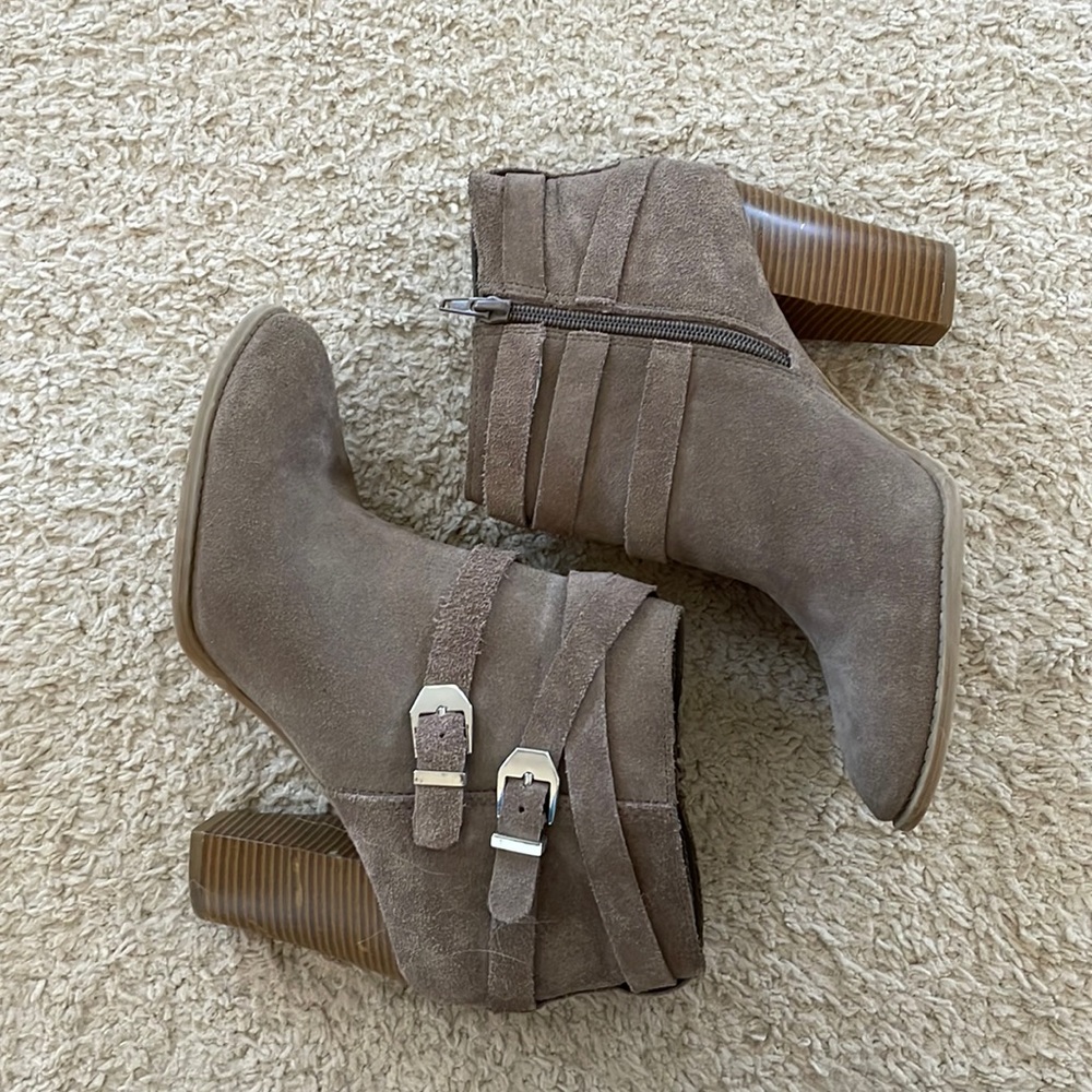 Tan/beige suede booties, size 9.5